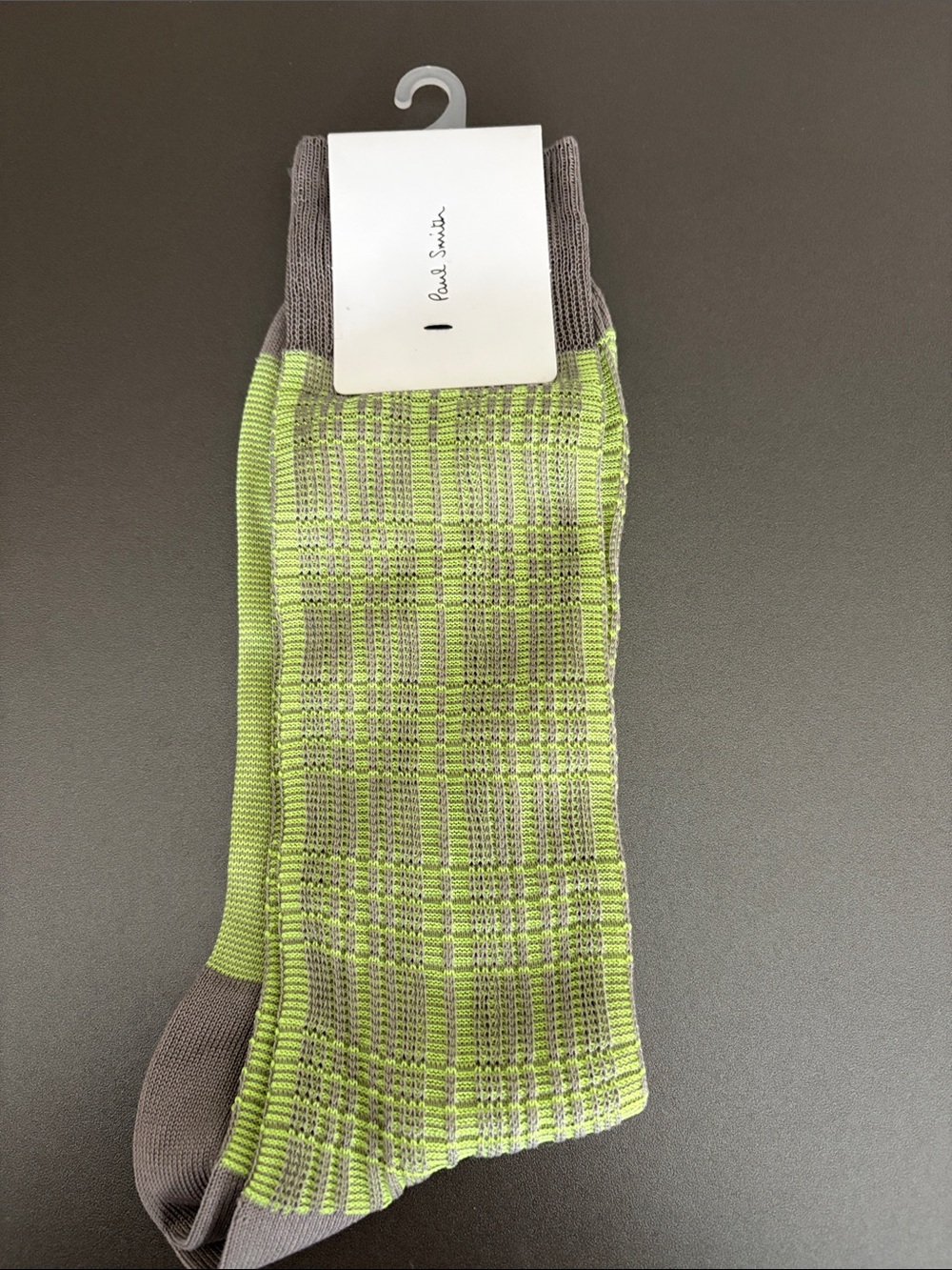Paul Smith Neon Lime and Gray Plaid Knit Socks